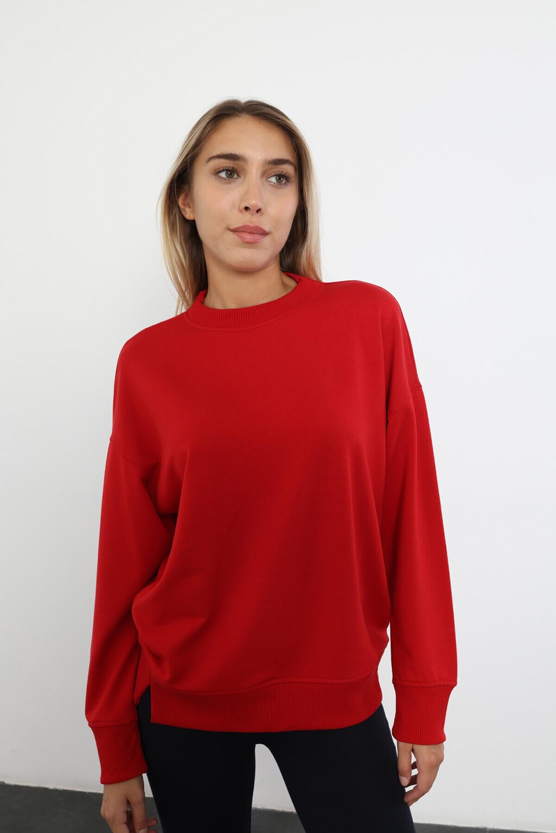 Kırmızı Bisiklet Yaka Basic Sweatshirt 9002