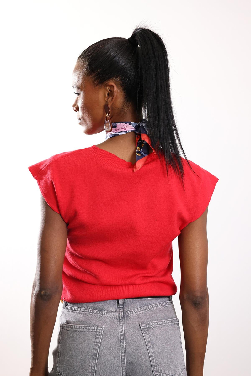 Kırmızı Bisiklet Yaka Kolsuz Triko 4821