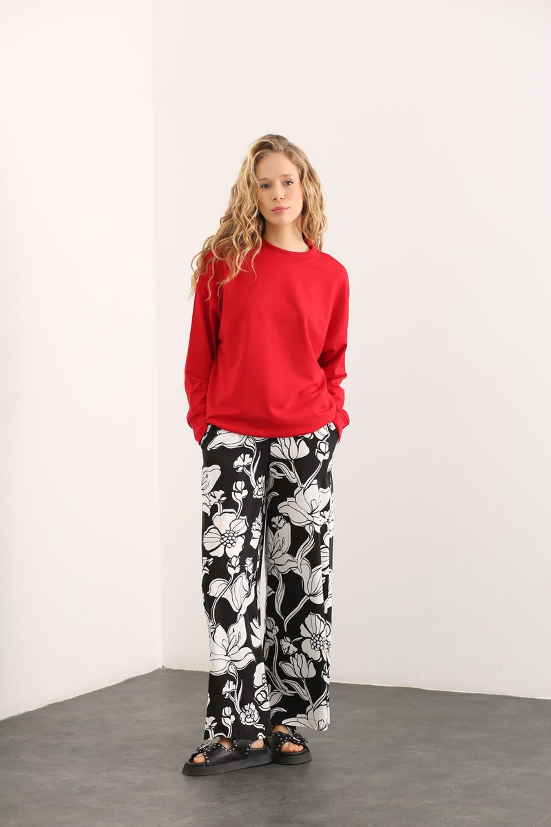 Kırmızı Bisiklet Yaka Sweatshirt 