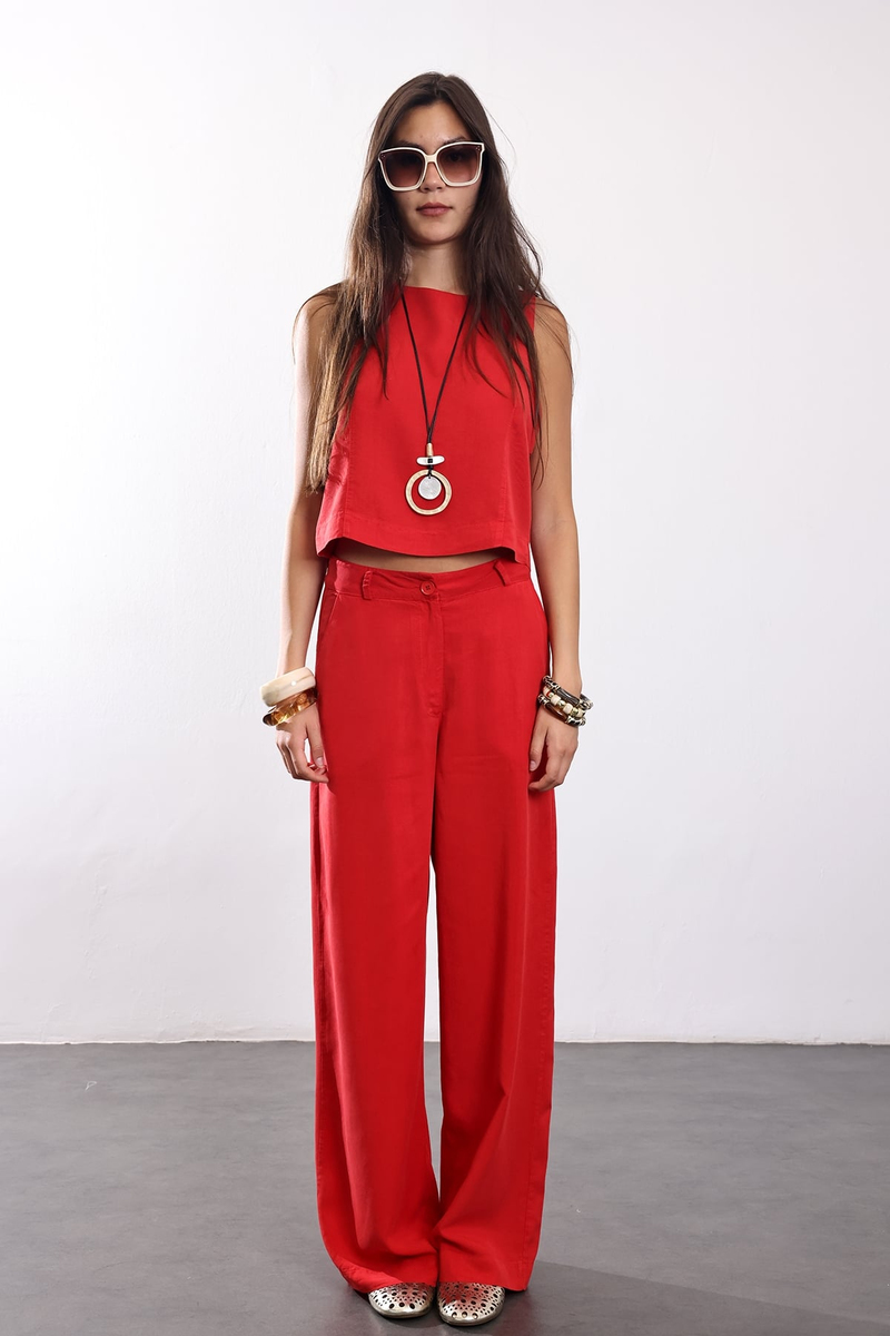 Kırmızı Bluz Pantolon Takım 0010