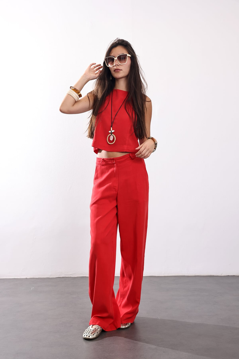 Kırmızı Bluz Pantolon Takım 0010