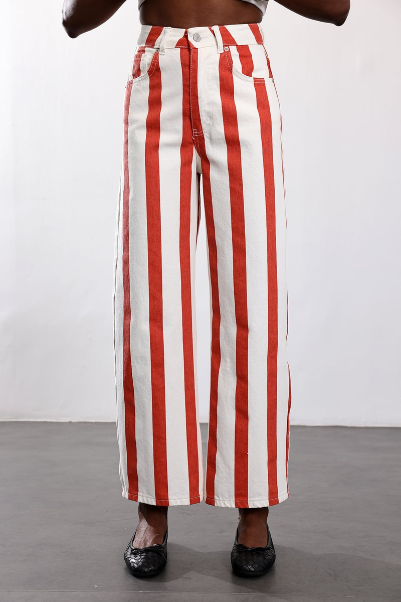 Kırmızı Çizgili Straight Fit Jean 