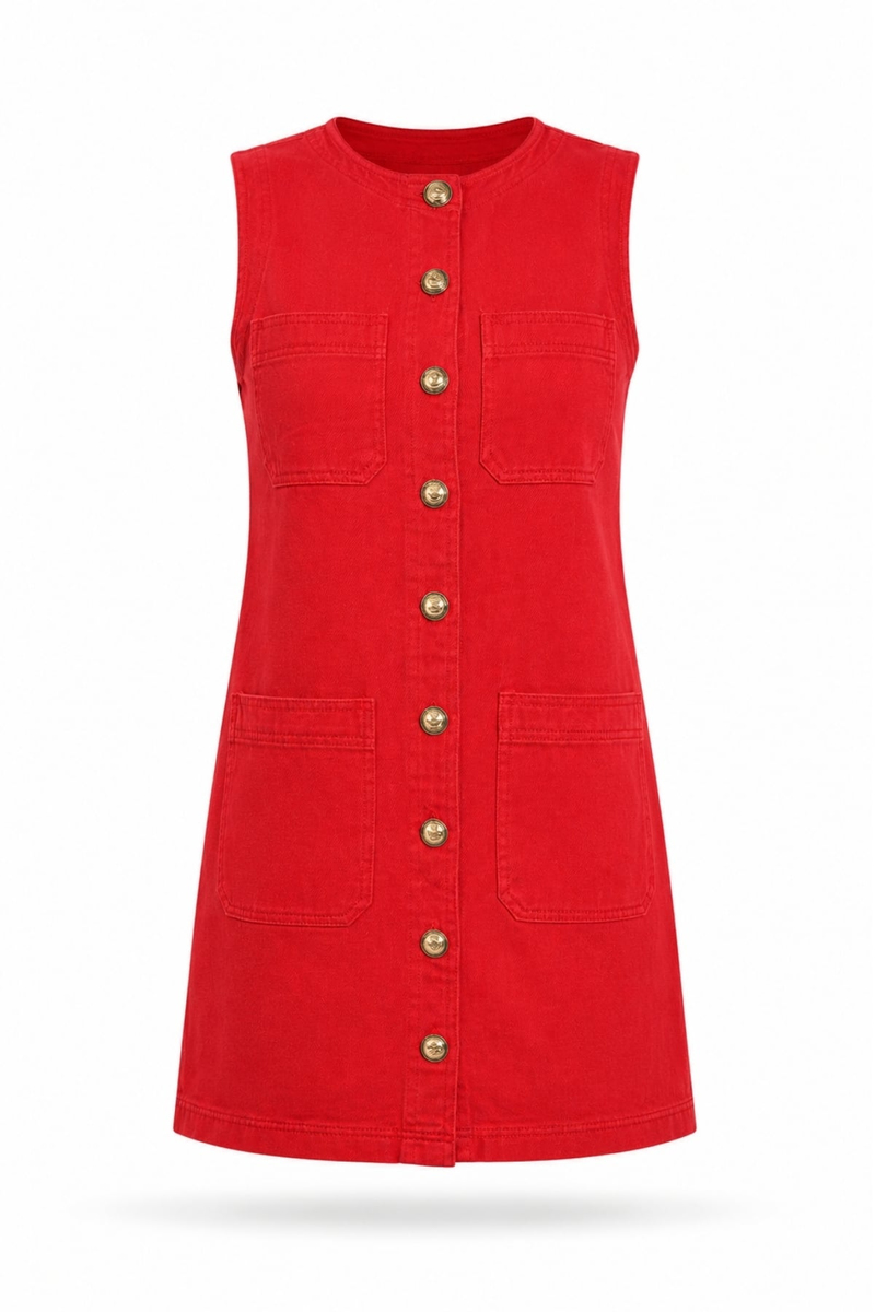 Kırmızı Denim Mini Elbise 37485