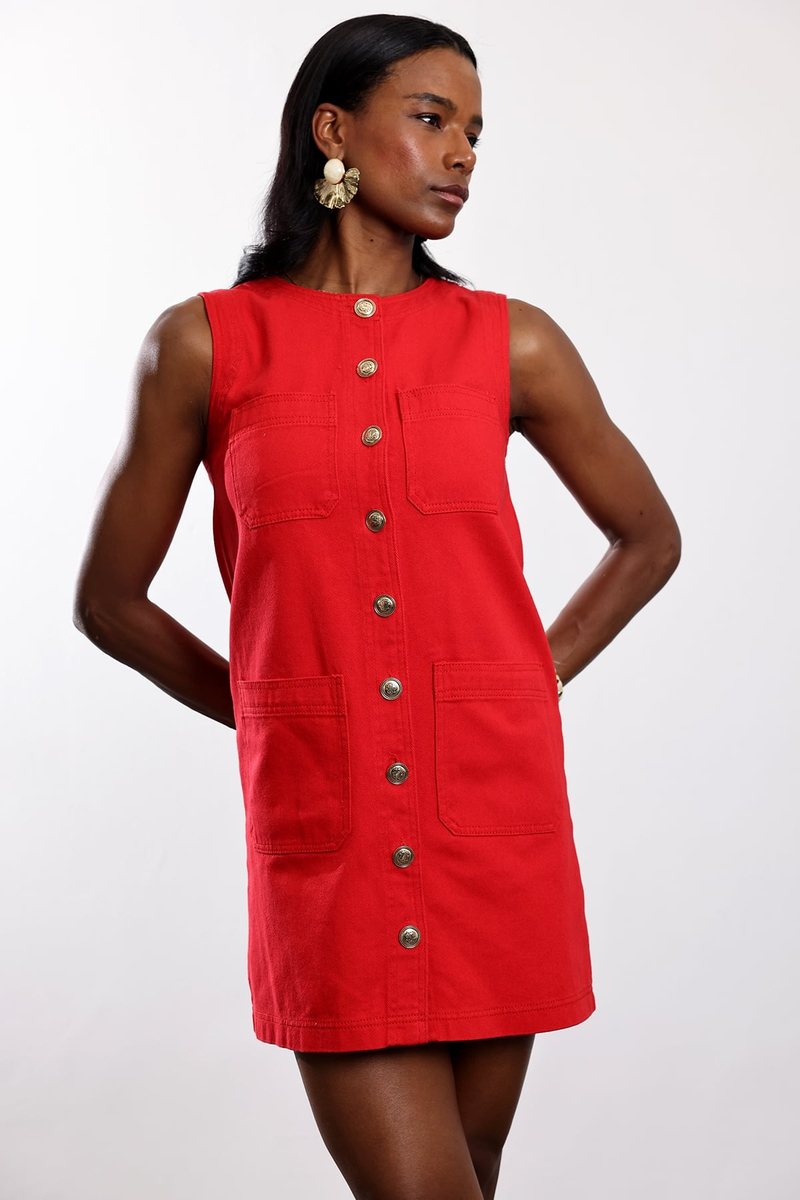 Kırmızı Denim Mini Elbise 37485