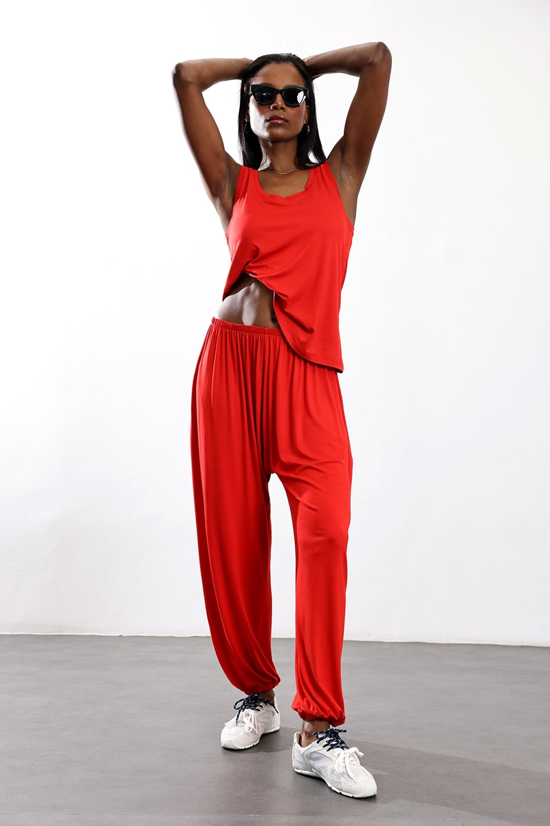 Kırmızı Dökümlü Şalvar Pantolon 18123