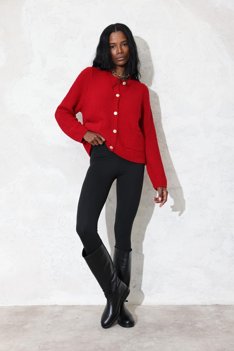 Kırmızı Gold Düğmeli Hırka 