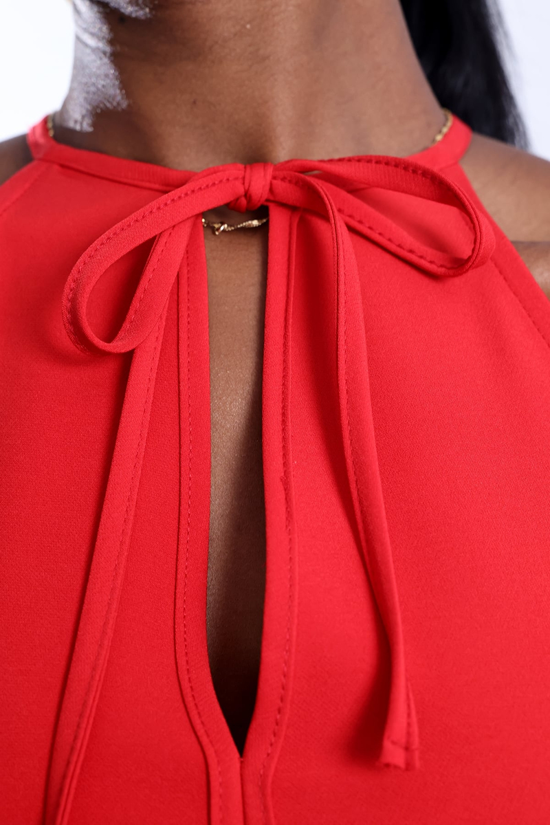Kırmızı Halter Yaka Peplum Bluz 17767