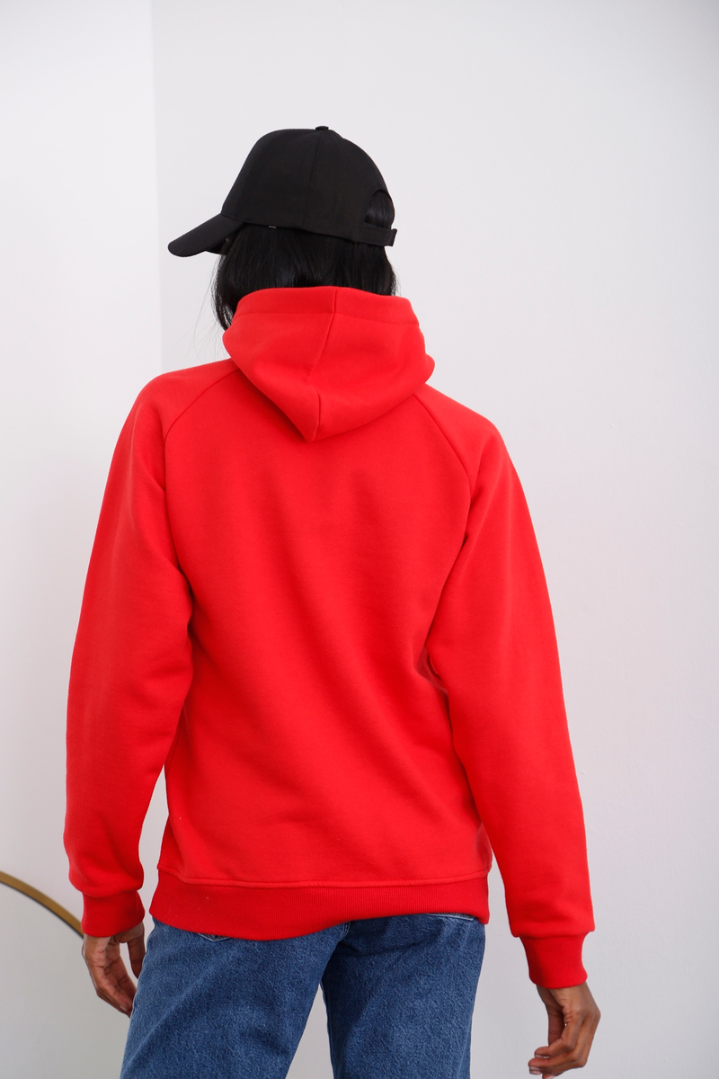 Kırmızı Kapüşonlu Şardonlu Sweatshirt 