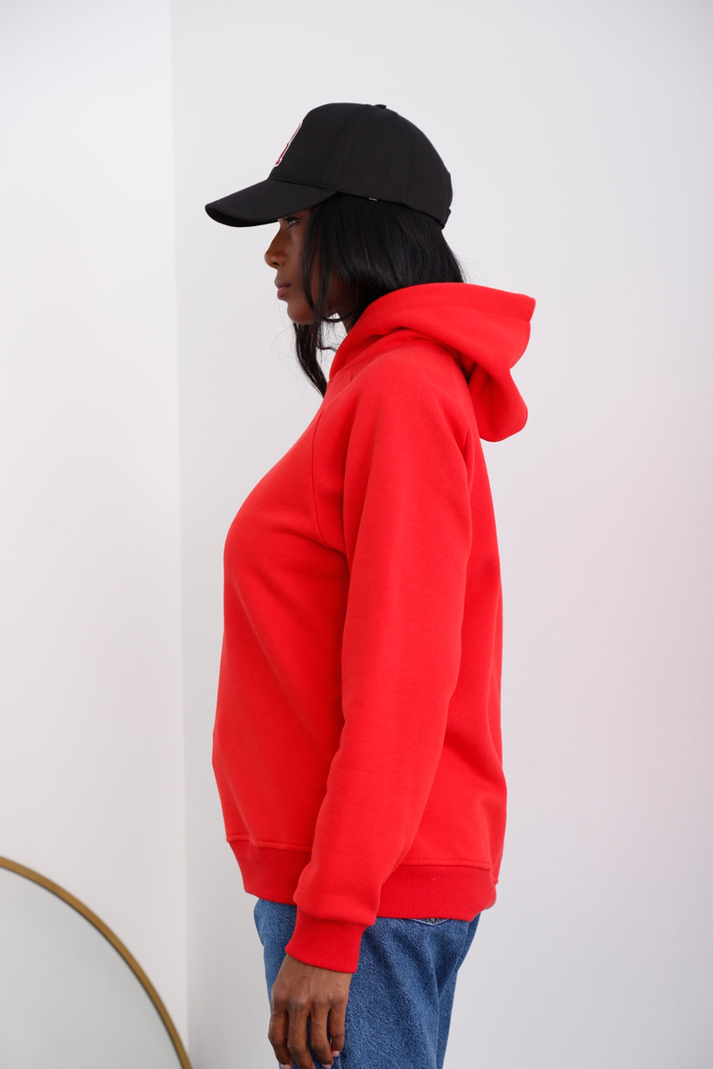 Kırmızı Kapüşonlu Şardonlu Sweatshirt 