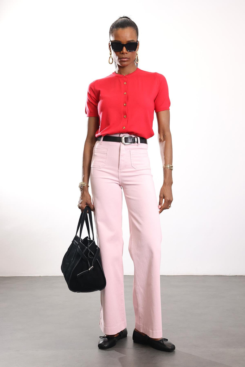 Kırmızı Kısa Kollu Triko Hırka 