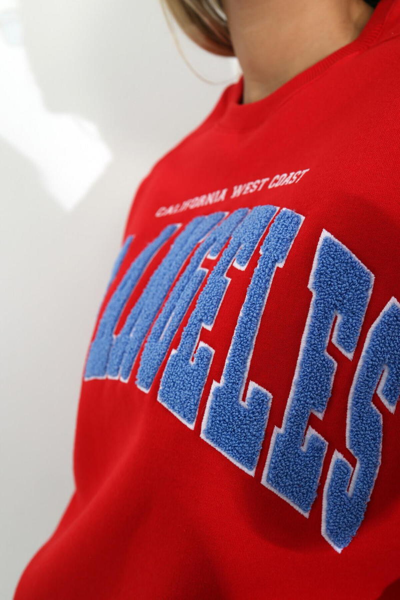 Kırmızı Los Angeles Nakışlı Sweatshirt 