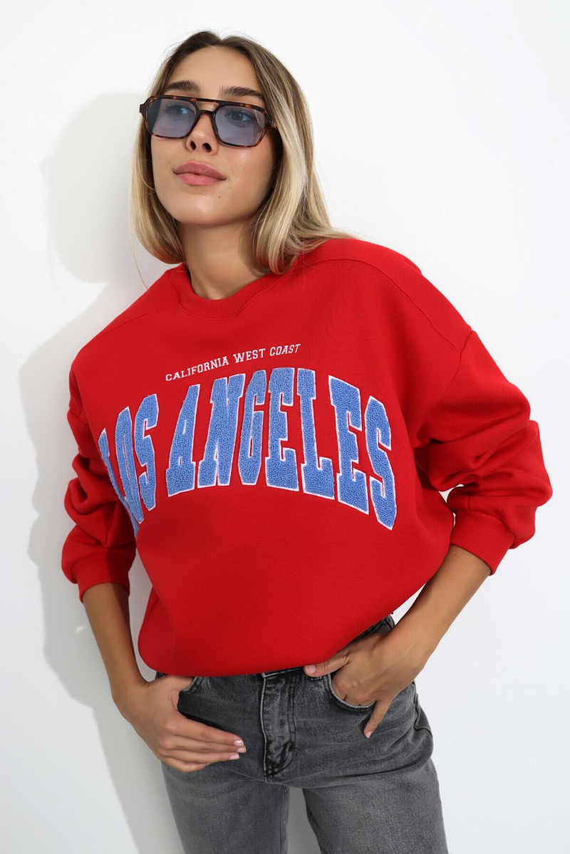 Kırmızı Los Angeles Nakışlı Sweatshirt 