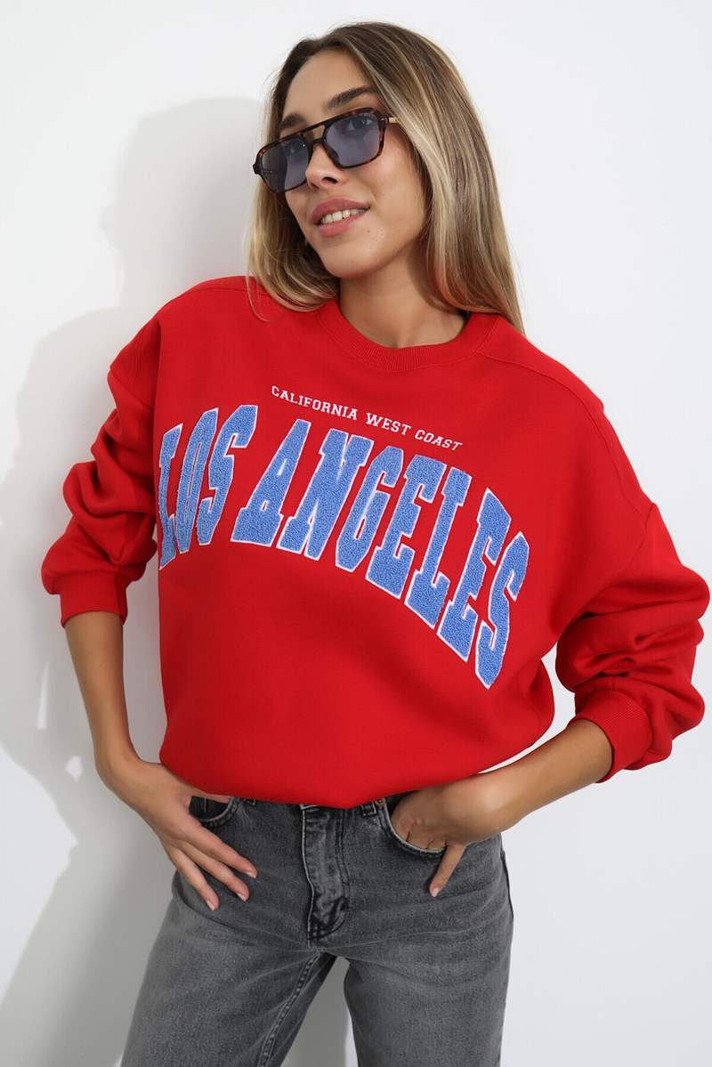 Kırmızı Los Angeles Nakışlı Sweatshirt 