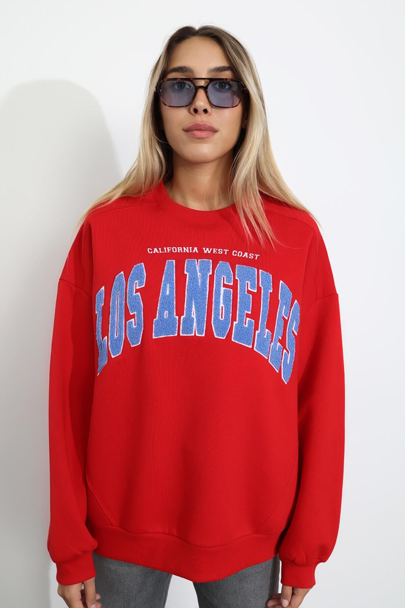 Kırmızı Los Angeles Nakışlı Sweatshirt 