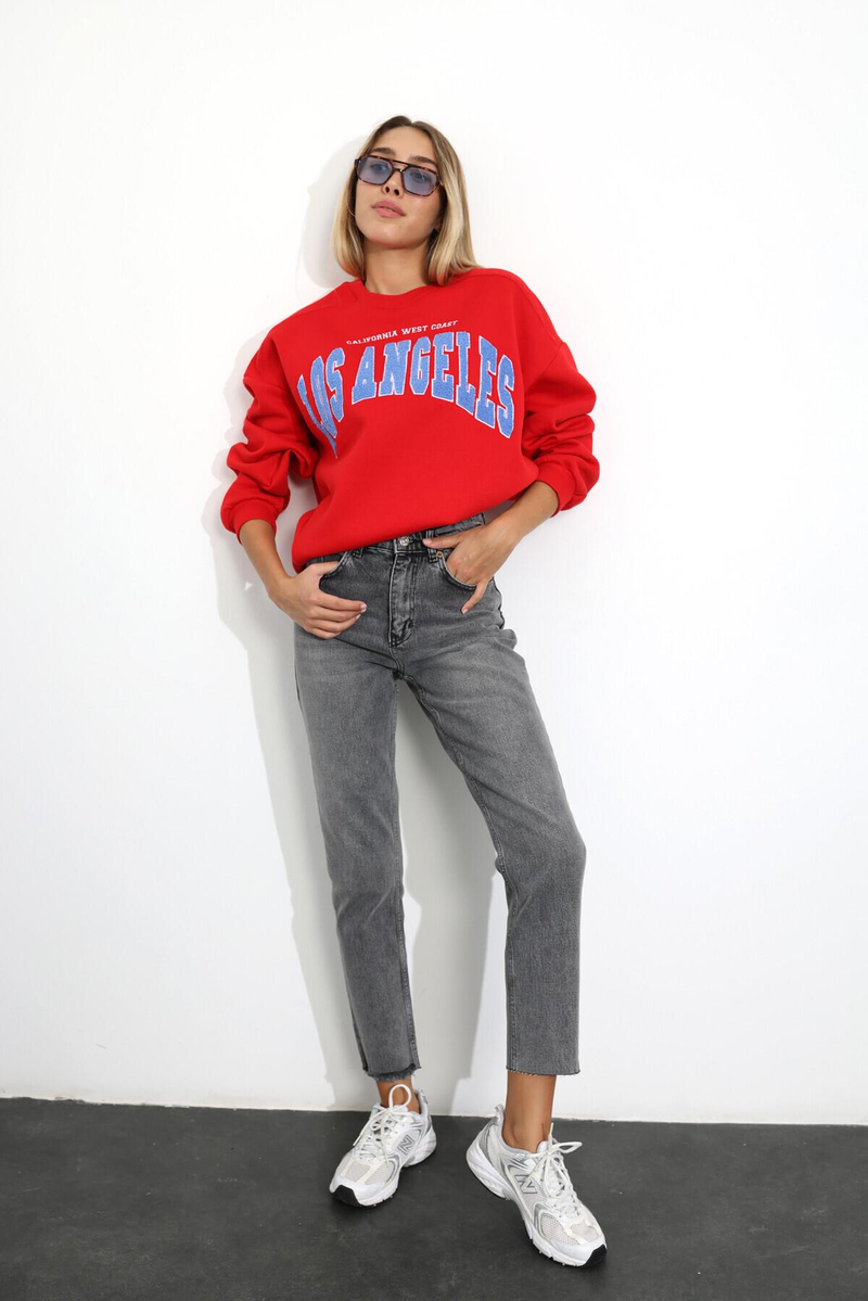 Kırmızı Los Angeles Nakışlı Sweatshirt 