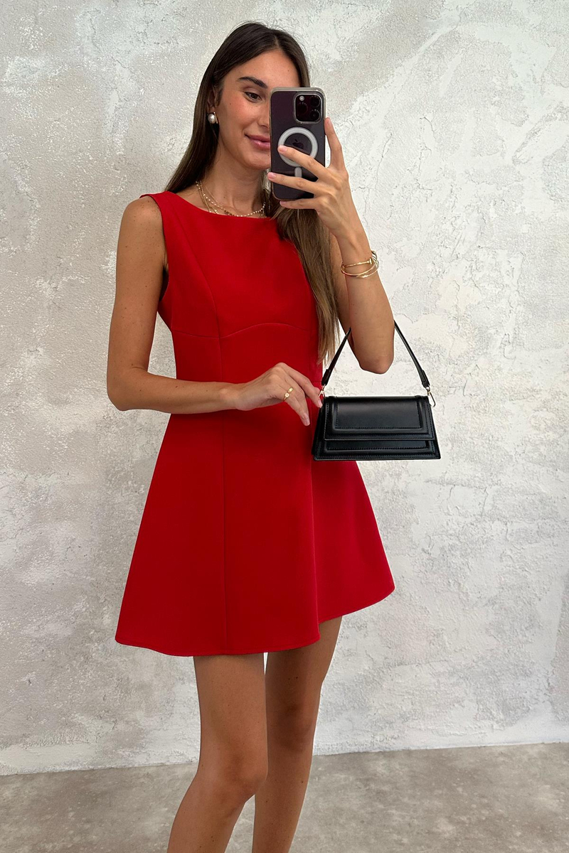 Kırmızı Mini Çan Elbise 8157