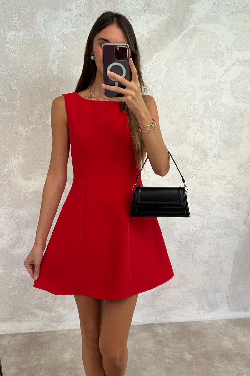 Kırmızı Mini Çan Elbise 8157