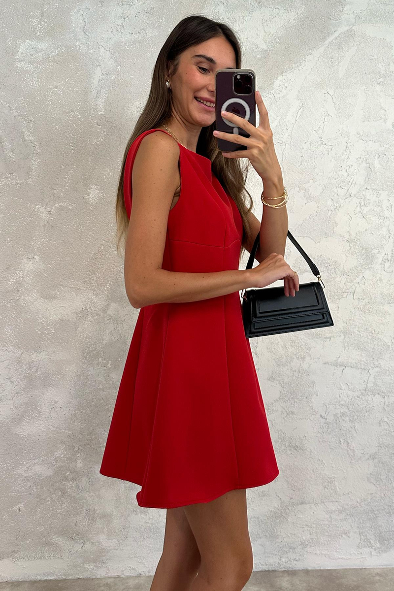 Kırmızı Mini Çan Elbise 8157