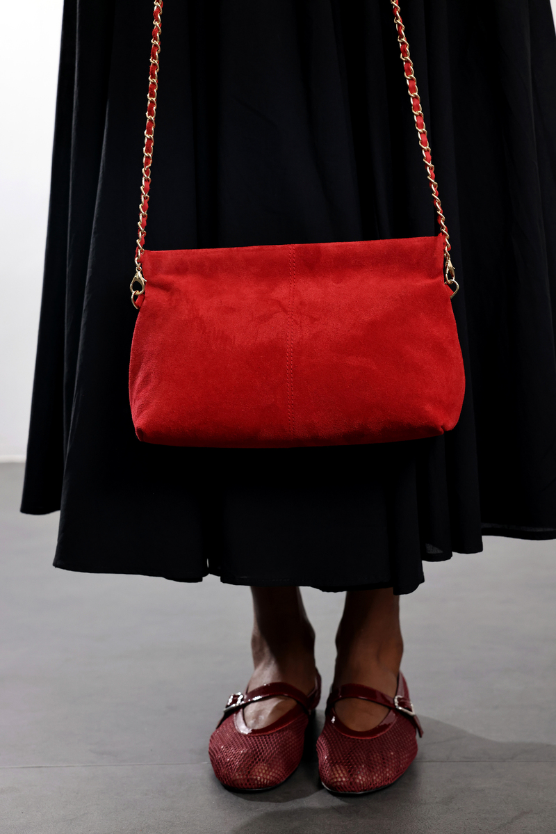 Kırmızı Nice Süet Askılı Clutch Çanta 7990