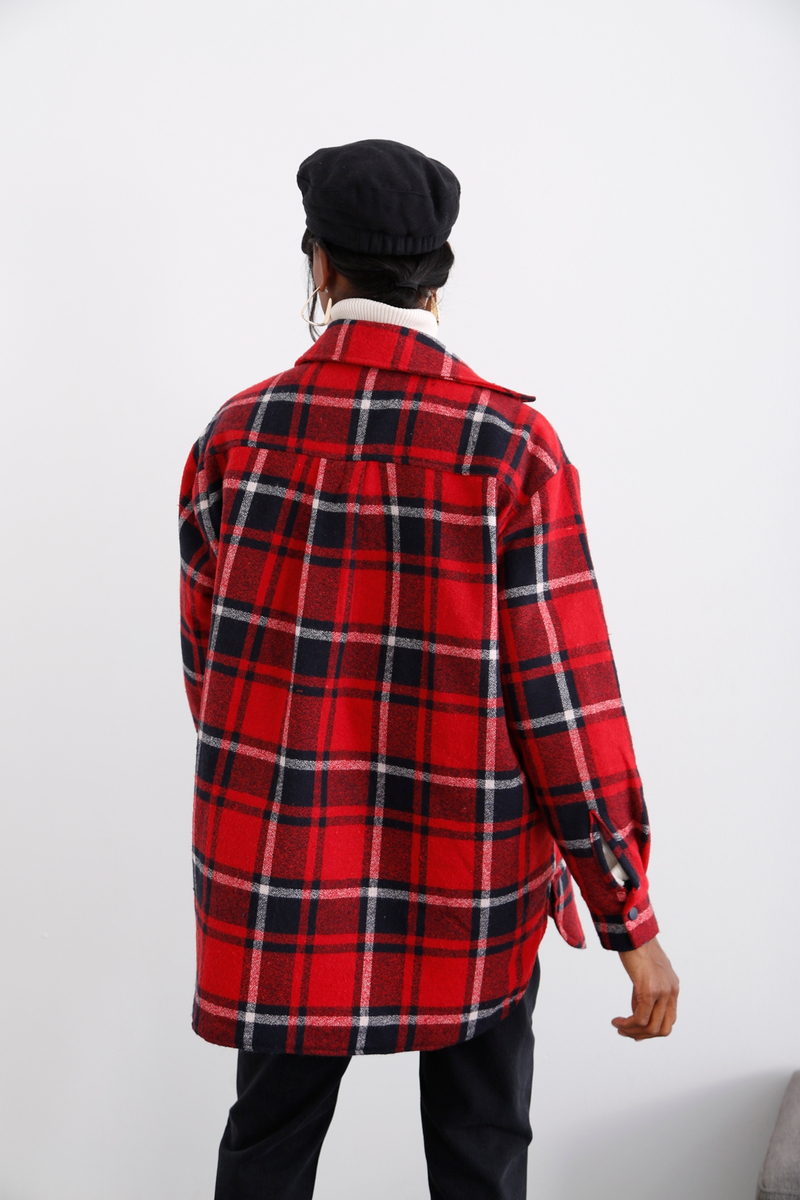Kırmızı Oversize Ekose Ceket 54060