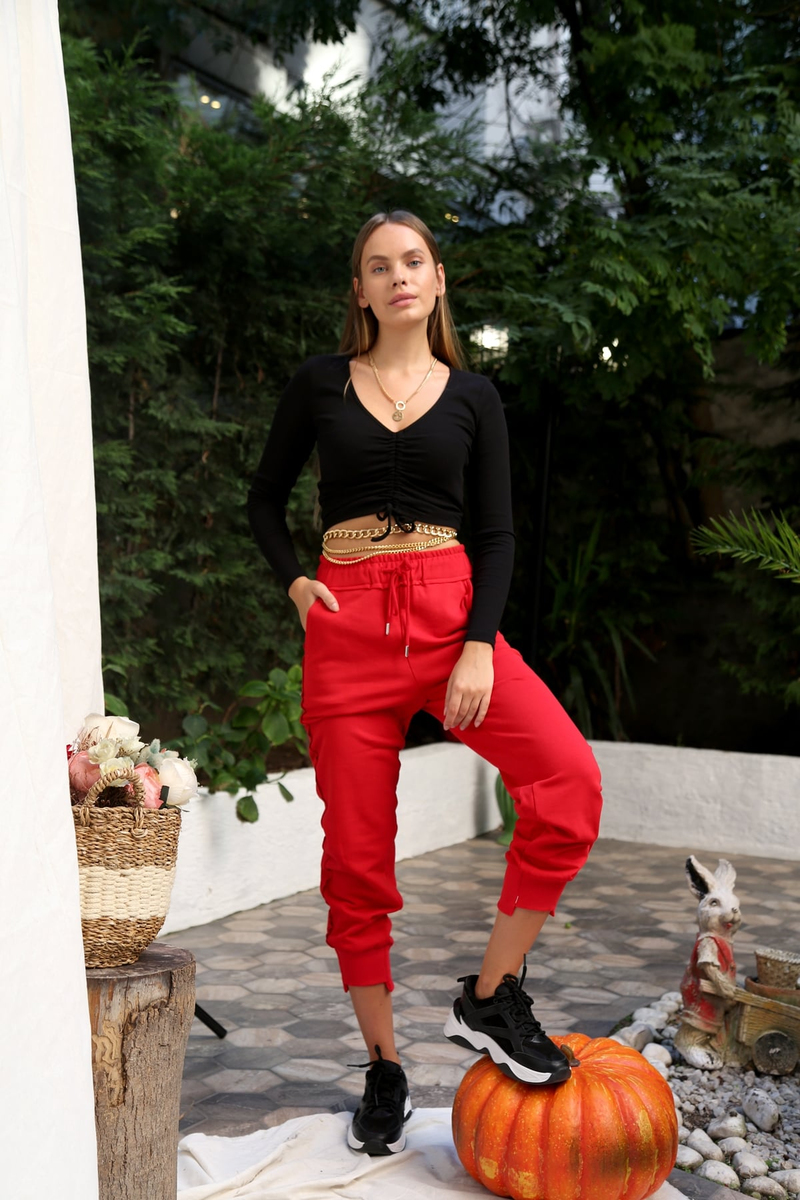 Kırmızı Paça Detaylı Cepli Eşofman 3202