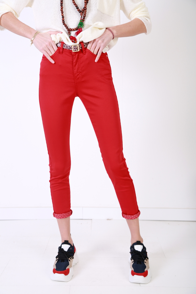 Kırmızı Skinny Gabardin Pantolon