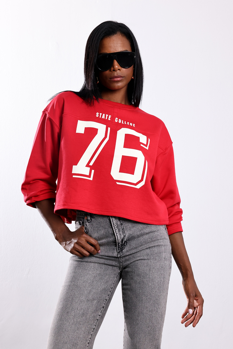 Kırmızı State Collage 76 Baskılı Sweatshirt 48023