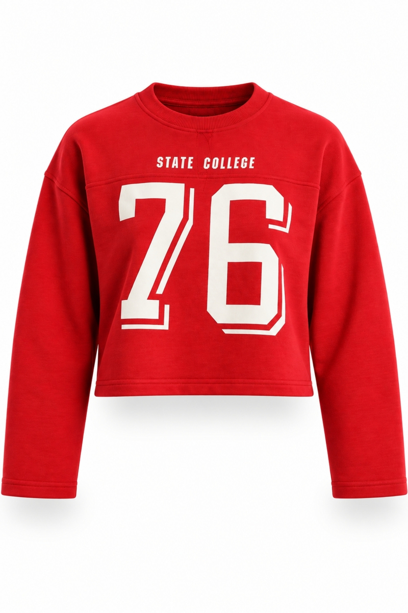 Kırmızı State Collage 76 Baskılı Sweatshirt 48023