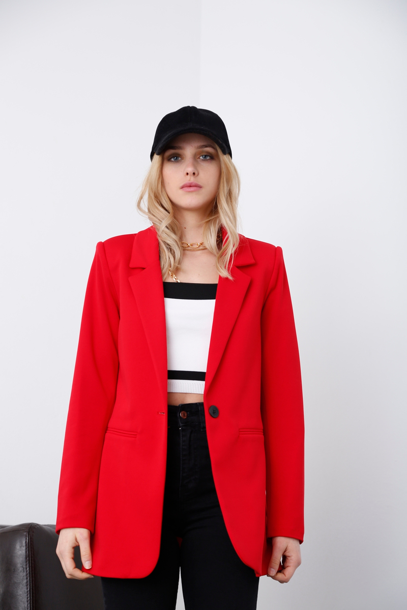 Kırmızı Tek Düğme Blazer Ceket 3133-05