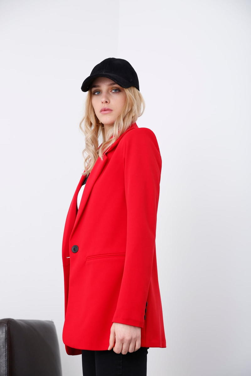 Kırmızı Tek Düğme Blazer Ceket 3133-05