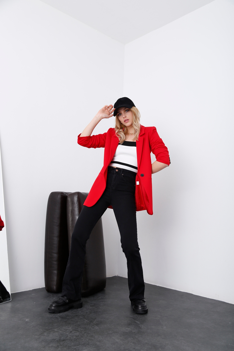 Kırmızı Tek Düğme Blazer Ceket 3133-05