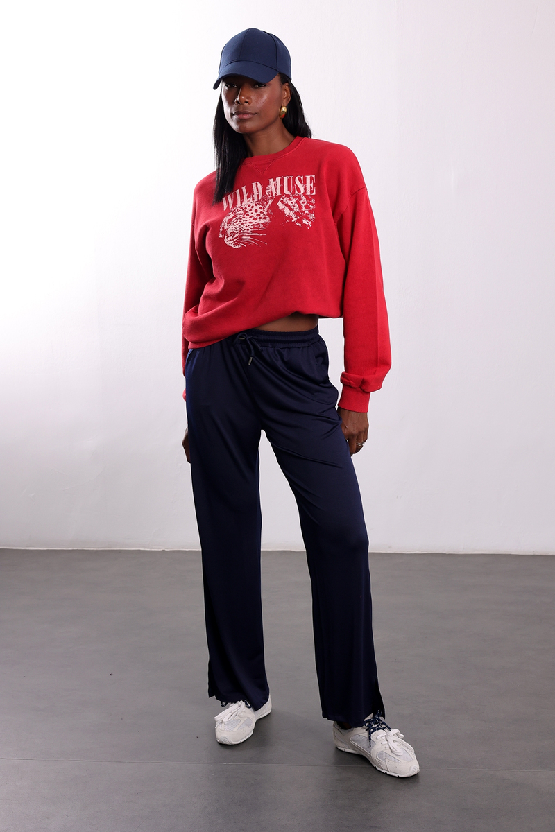 Kırmızı Wild Muse Baskılı Sweatshirt 19106