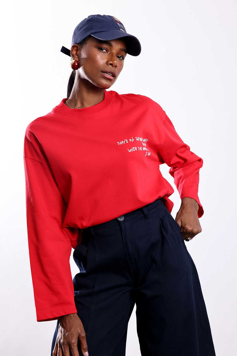 Kırmızı Yazı Baskılı Sweatshirt 4853