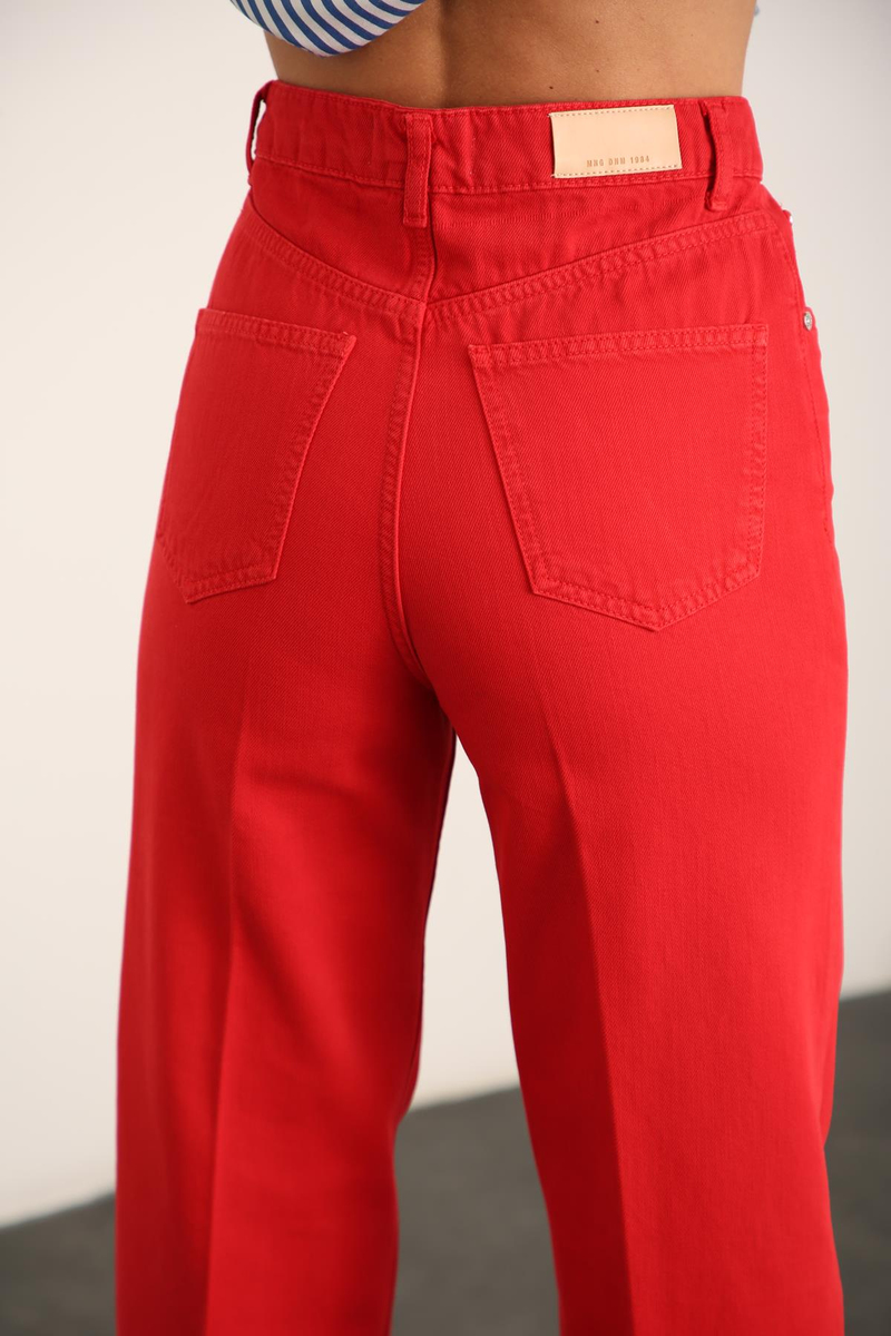 Kırmızı Yüksek Bel Wide Leg Jean 
