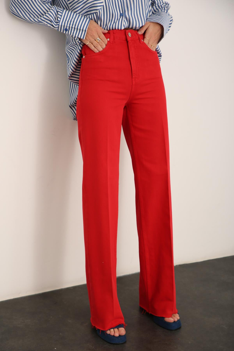 Kırmızı Yüksek Bel Wide Leg Jean 