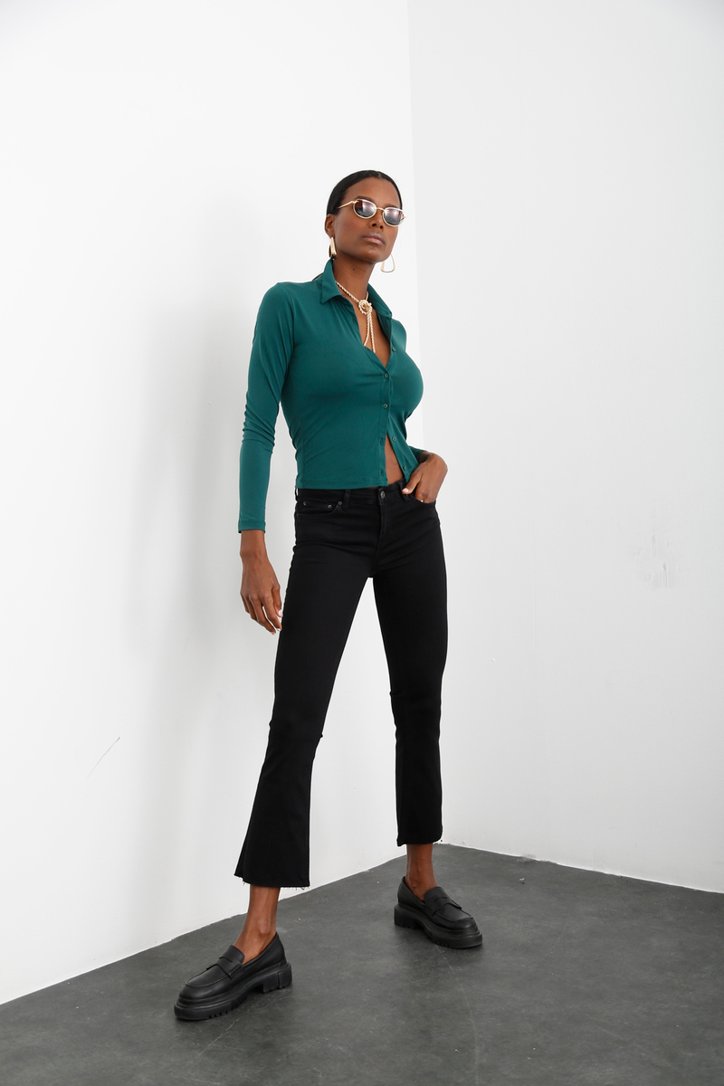 Koyu Füme Yüksek Bel Slim Flare Jean 2308