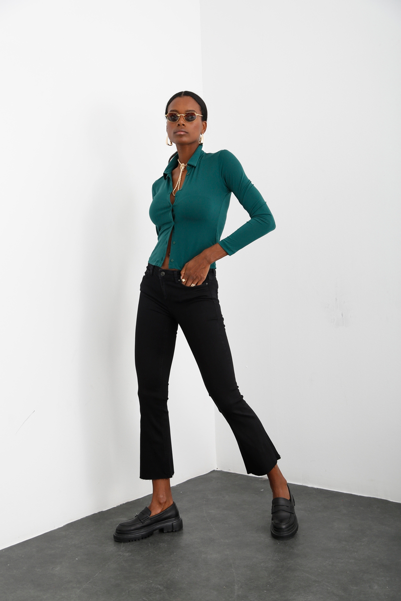 Koyu Füme Yüksek Bel Slim Flare Jean 2308