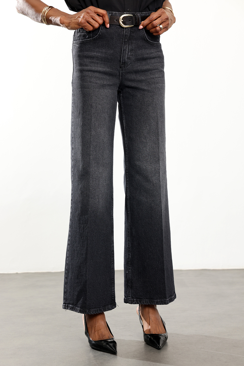 Koyu Füme Yüksek Bel Wide Leg Jean 