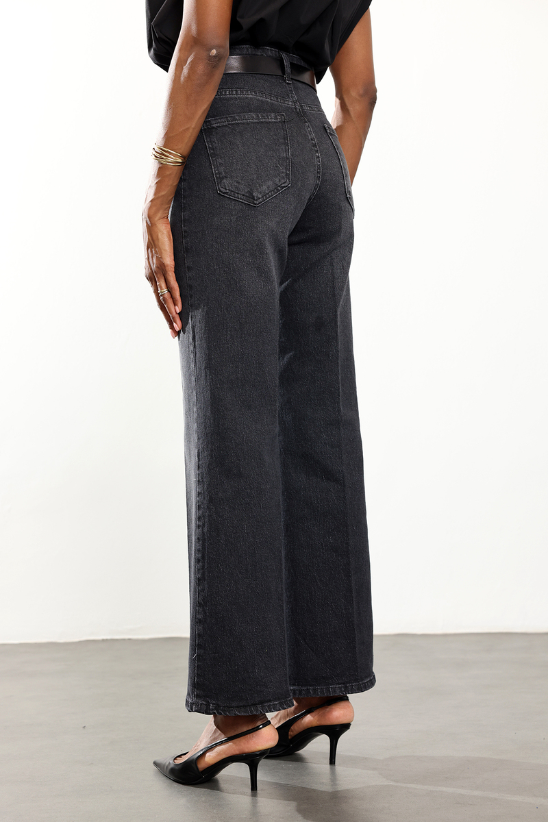 Koyu Füme Yüksek Bel Wide Leg Jean 