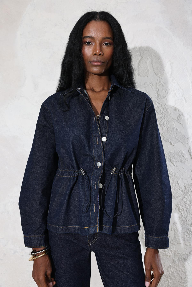 Koyu Lacivert Beli Büzgülü Denim Ceket 0265