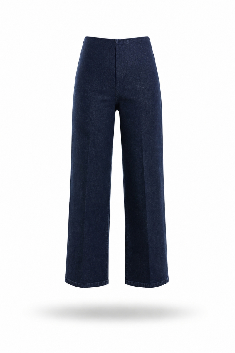 Koyu Lacivert Beli Lastikli Düz Kesim Jean 761