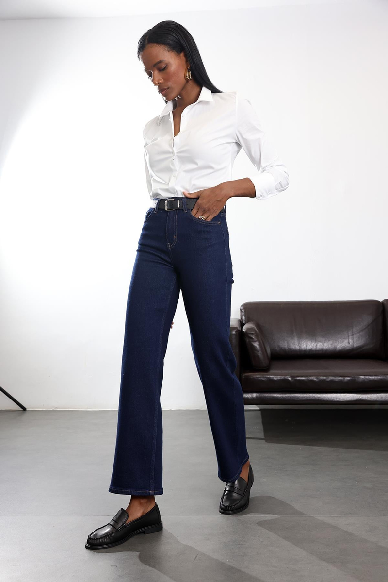 Koyu Lacivert Düz Kesim Jean 7596