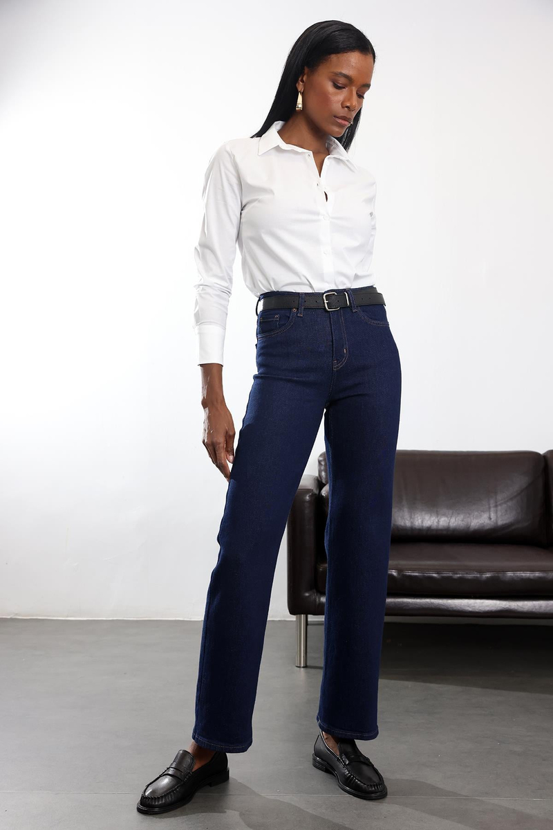 Koyu Lacivert Düz Kesim Jean 7596