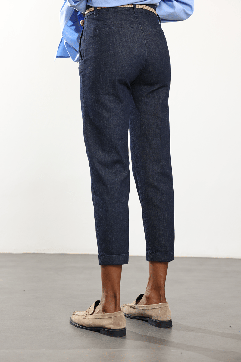 Koyu Lacivert Kemerli Duble Paça Jean 01109