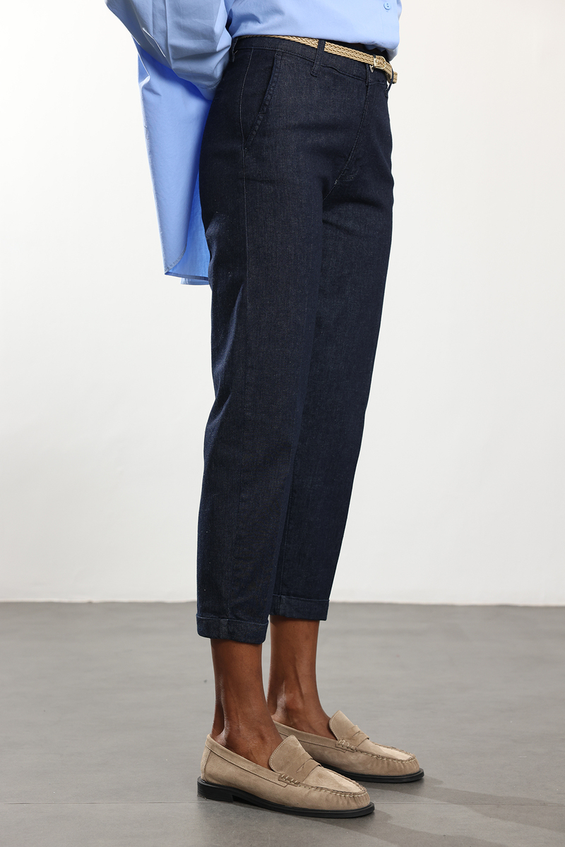 Koyu Lacivert Kemerli Duble Paça Jean 01109
