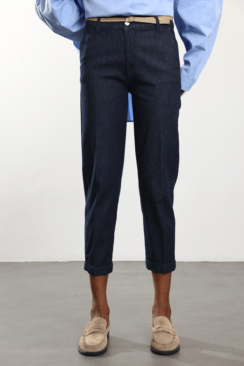 Koyu Lacivert Kemerli Duble Paça Jean 01109