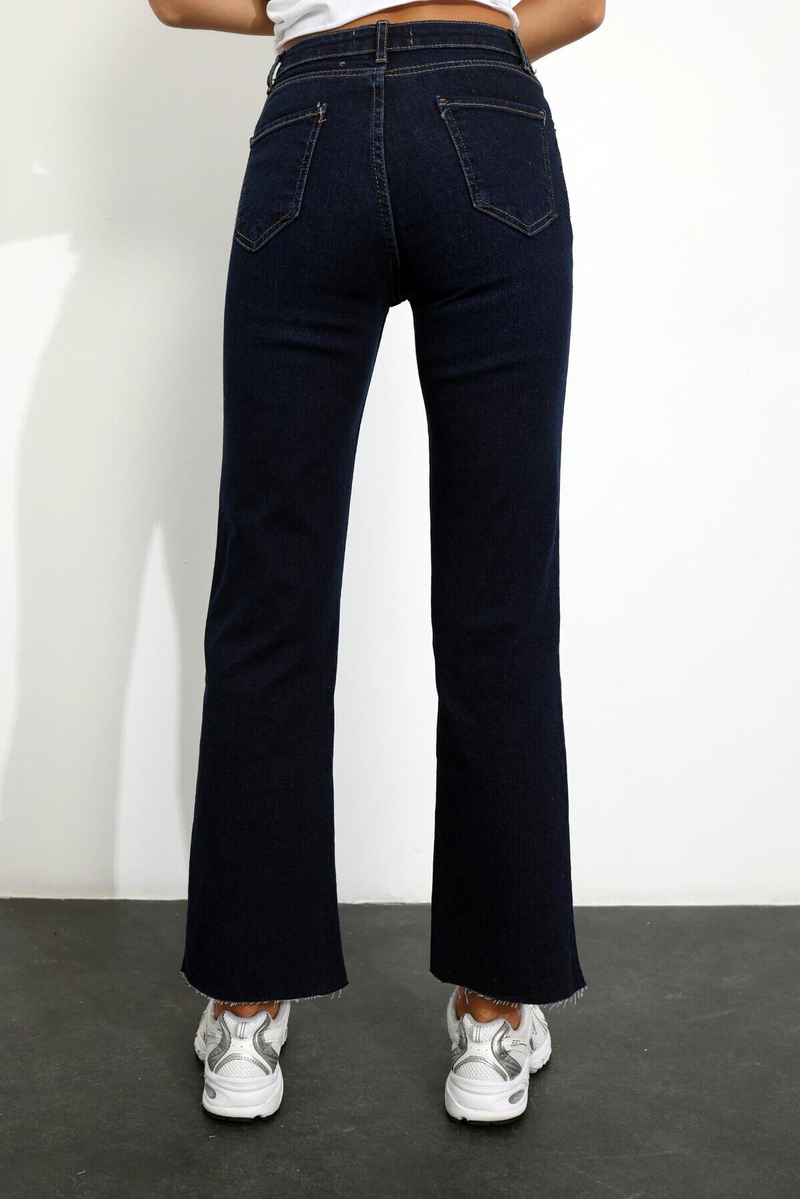 Koyu Lacivert Yüksek Bel Cropped Jean 2301