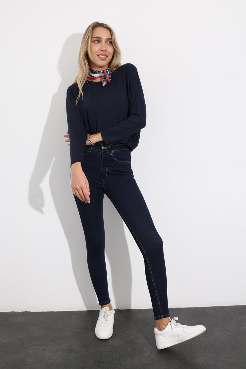 Koyu Lacivert Yüksek Bel Skinny Jean 