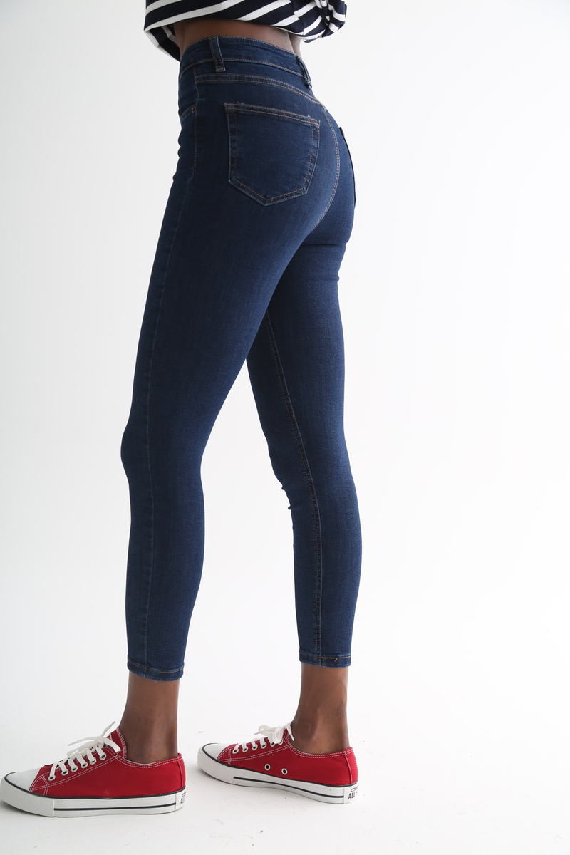 Koyu Lacivert Yüksek Bel Toparlayan Slim Fit Jean 