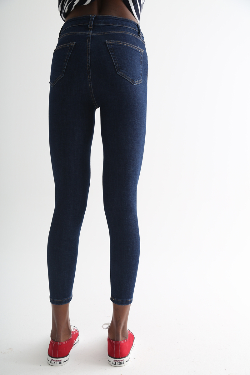 Koyu Lacivert Yüksek Bel Toparlayan Slim Fit Jean 
